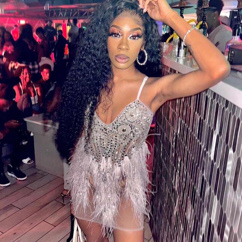 Jeweled Dress with ostrich feathers